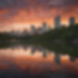 Sunset over Lady Bird Lake showcasing the serene waters and city skyline