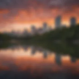 Sunset over Lady Bird Lake showcasing the serene waters and city skyline