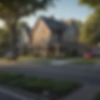 Suburban Neighborhood Charm A scenic view of a suburban neighborhood with modern homes