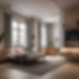 A sleek, modern one-bedroom studio showcasing innovative space-saving furniture.