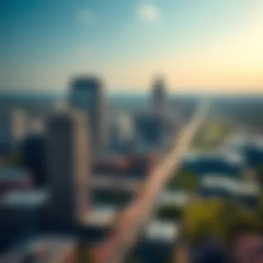 Aerial view of downtown Austin showcasing skyscrapers and urban parks.