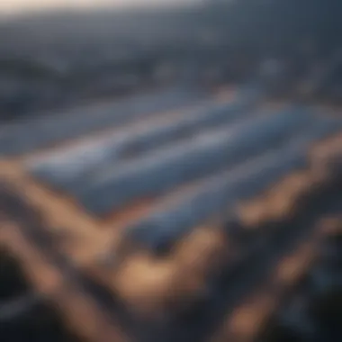 An aerial view of industrial warehouses and facilities