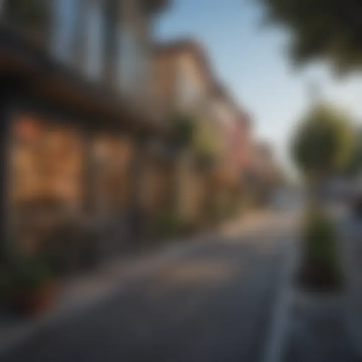 Vibrant neighborhood street in the Bay Area with local shops and cafes