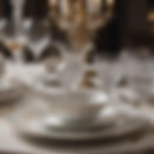 Elegant formal dinnerware setting with fine china and crystal glassware