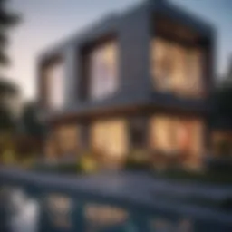 Stunning exterior view of a two-bedroom duplex showcasing modern architecture