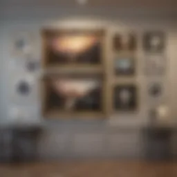 A beautifully arranged gallery wall showcasing a variety of artworks and frames.