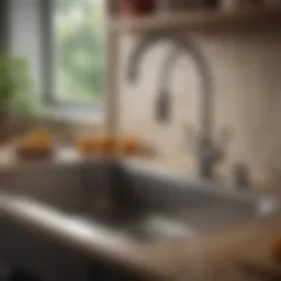 A vibrant kitchen sink with water overflowing, indicating a blockage.
