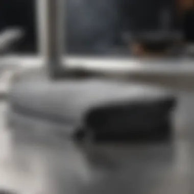 Close-up of a microfiber cloth removing smudges from stainless steel