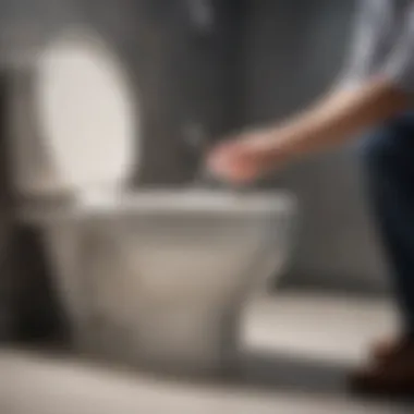 Pouring Solution into Toilet Bowl A person pouring a solution into the toilet bowl