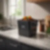 A compact compost bin placed on a kitchen countertop