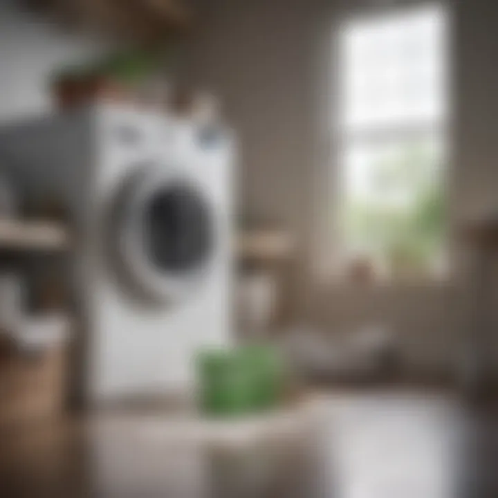 Natural cleaning supplies arranged elegantly beside a washing machine.