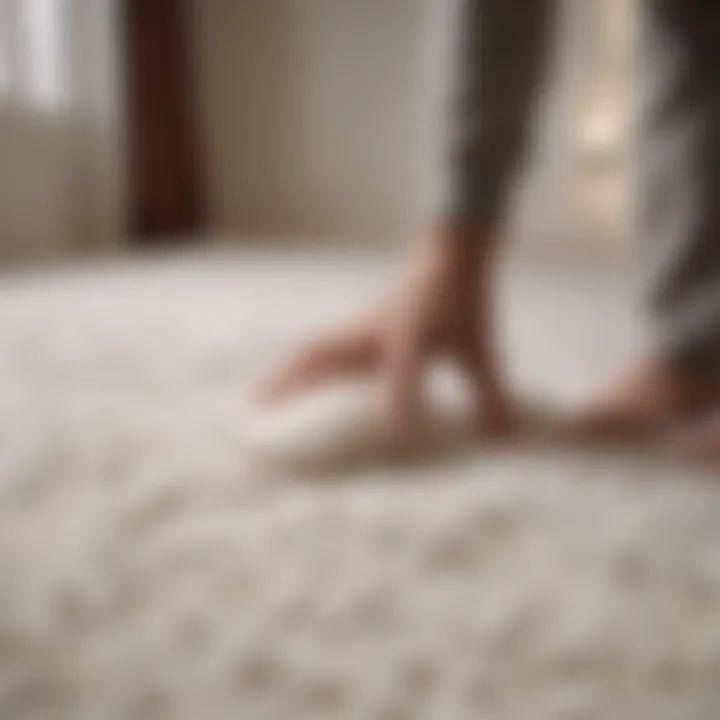 A person using a technique to remove a stain from a white rug