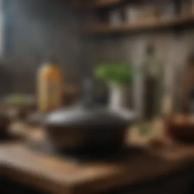 A collection of natural cleaning supplies ideal for maintaining cast iron cookware.