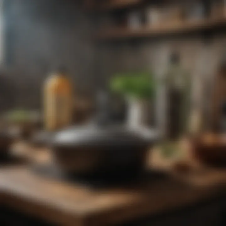 A collection of natural cleaning supplies ideal for maintaining cast iron cookware.