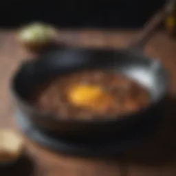 A well-seasoned cast iron skillet glistening with oil