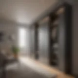 Elegant narrow closet with sliding doors and organized shelves