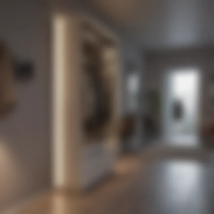 Modern narrow closet with integrated lighting and mirrors