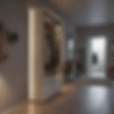 Modern Narrow Closet with Integrated Lighting Modern narrow closet with integrated lighting and mirrors