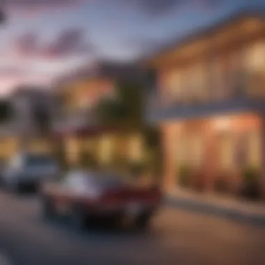 Vibrant Neighborhood Life in Miami A bustling Miami neighborhood with lively street scenes