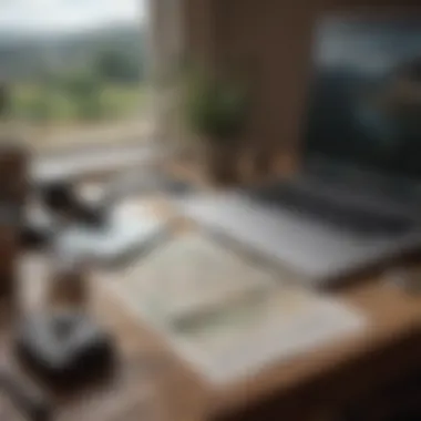 A roadmap spread out on a table with a laptop and travel essentials