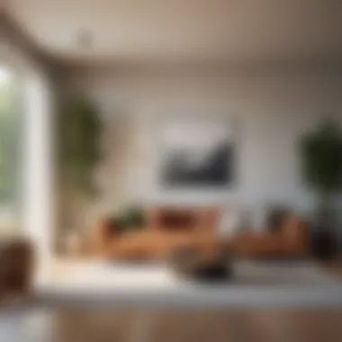 Minimalist Living Room Design A minimalist living room filled with natural light, showcasing greenery and open space.
