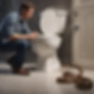 Plumber fixing a toilet with a snake