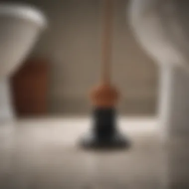 Close-up of a plunger efficiently working on a stubborn toilet blockage