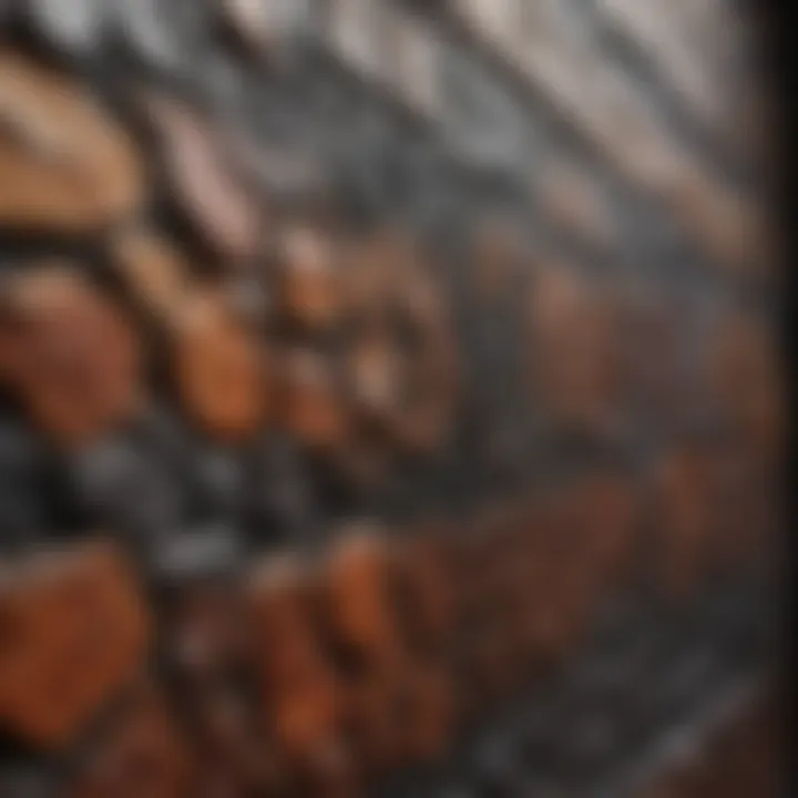 Close-up of art piece showcasing texture and color against wall