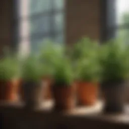 A vibrant assortment of fresh herbs growing in pots