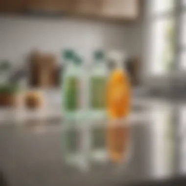 Close-up of eco-friendly cleaning products on a pristine countertop