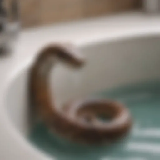 Close-up of a drain snake in action