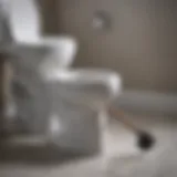 Close-up of a toilet bowl with water and a plunger