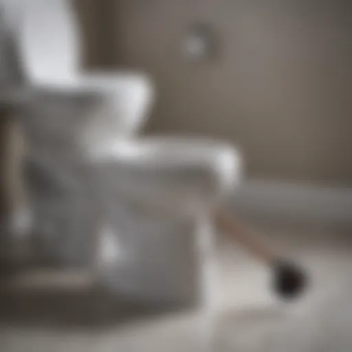 Close-up of a toilet bowl with water and a plunger
