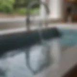 A close-up of a kitchen sink showcasing water pooling.