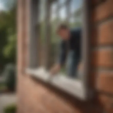 A technician using a squeegee for a streak-free finish on a large window