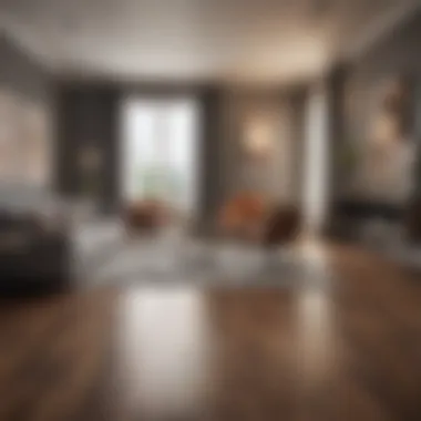 Chic Interior with Synthetic Wood Flooring A stylish living room featuring fake wood flooring and complementary decor