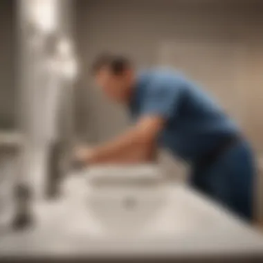 Professional plumber inspecting a bathroom sink